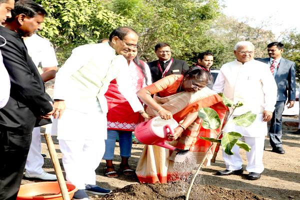 राष्ट्रपति श्रीमती मुर्मु ने स्मार्ट उद्यान में लगाया बरगद का पौधा